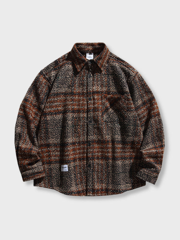 2-color patchwork check long-sleeve shirt