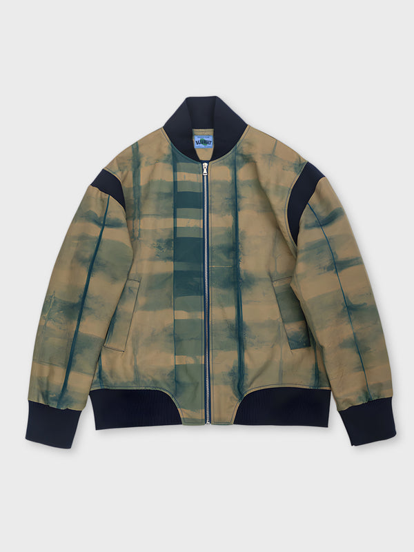 Indigo dyed board tie-dye stadium padded jacket 