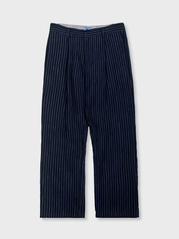 Linen pants with indigo stripe pattern