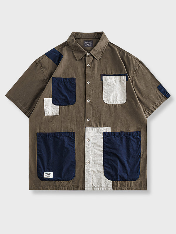 Patchwork pocket short sleeve shirt