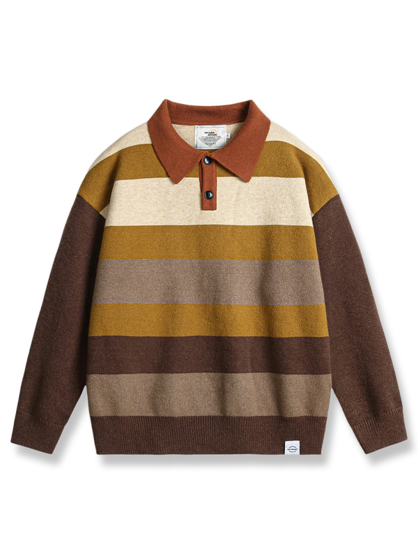 PARDON | Colorblock thick striped polo collar sweater