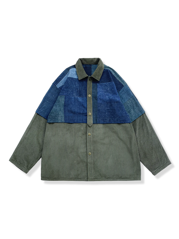 Indigo dyed corduroy patchwork jacket