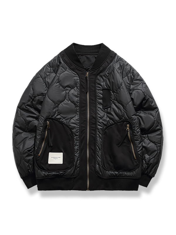 Mixed material quilted padded flight jacket