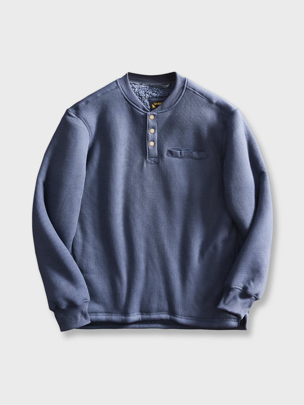 Fleece-lined Henley Neck Sweatshirt