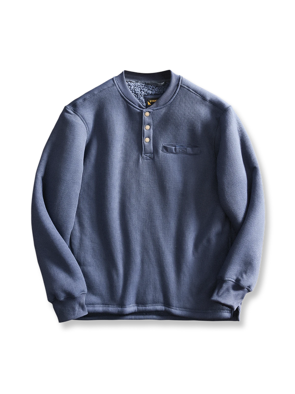 Fleece-lined Henley Neck Sweatshirt