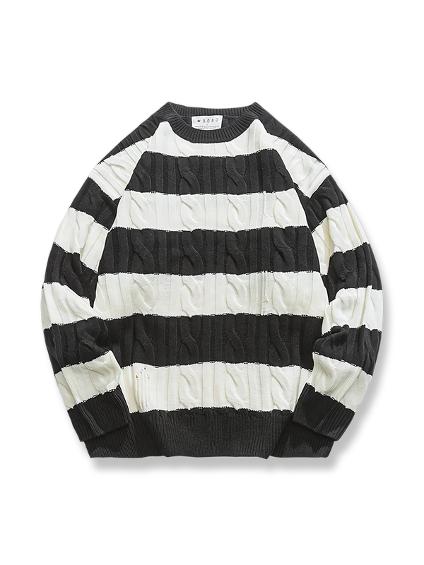 PARDON | Striped cable knit sweater