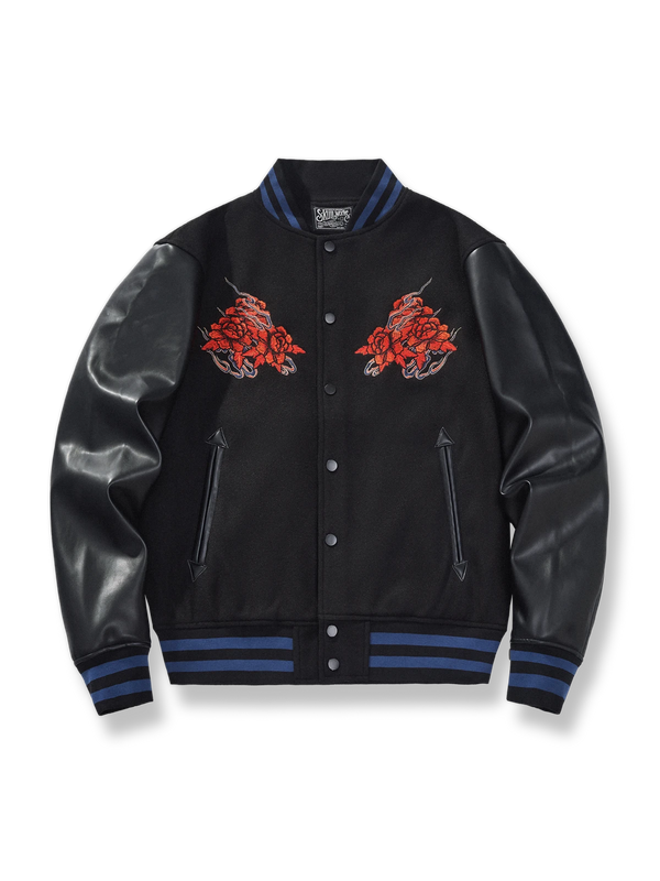 PESSOA | Eagle Embroidered Leather Sleeve Souvenir Jacket