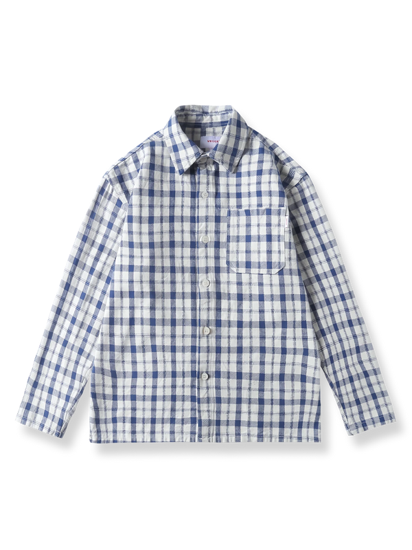 Yarn-dyed blue checked cotton work shirt