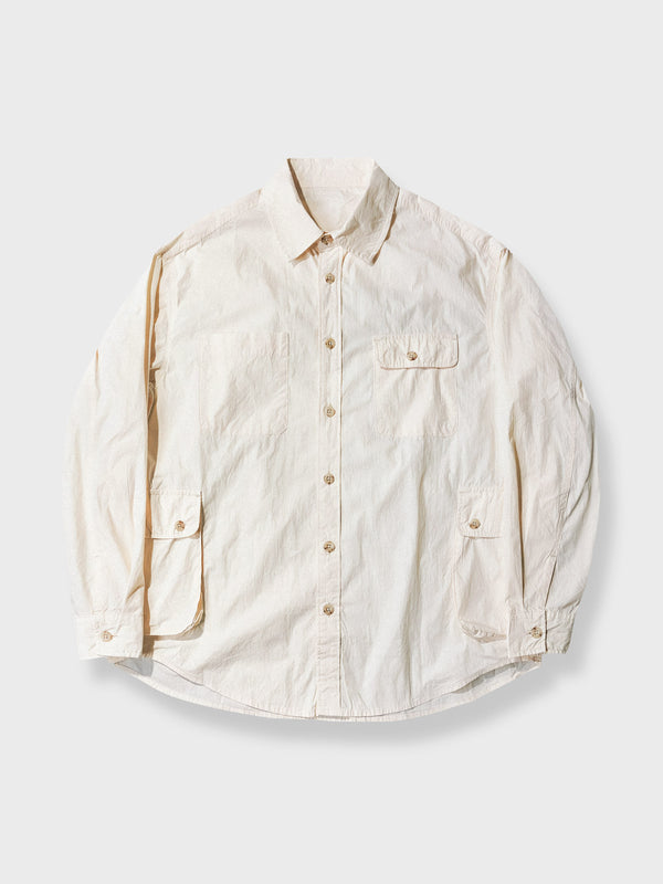 Multi-pocket white cotton shirt