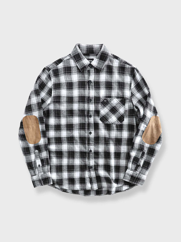 Brushed Checkered Patchwork Long Sleeve Shirt