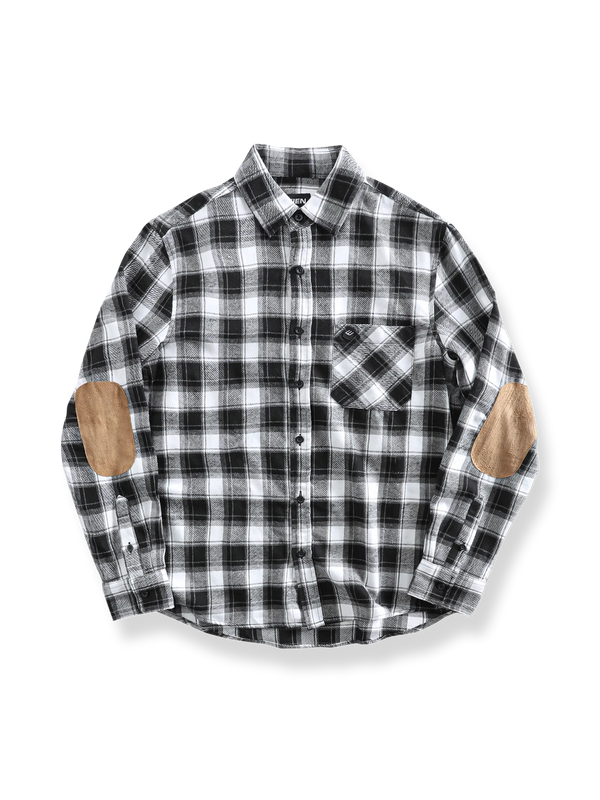 Brushed Checkered Patchwork Long Sleeve Shirt