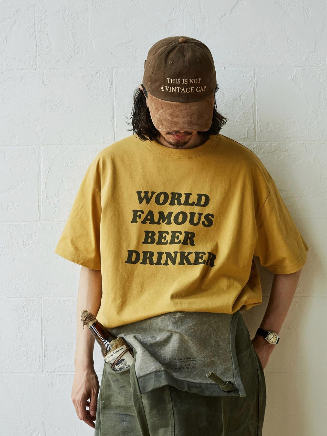 定番DRINKING TEAMシリーズプリントヴィンテージオーダーTシャツ細部図