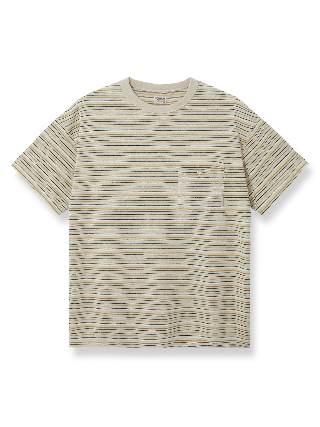 Hemp Border Tee リネンオーガニックコットンストライプテクスチャーポケットTシャツ正面図