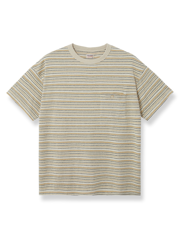 Hemp Border Tee リネンオーガニックコットンストライプテクスチャーポケットTシャツ正面図