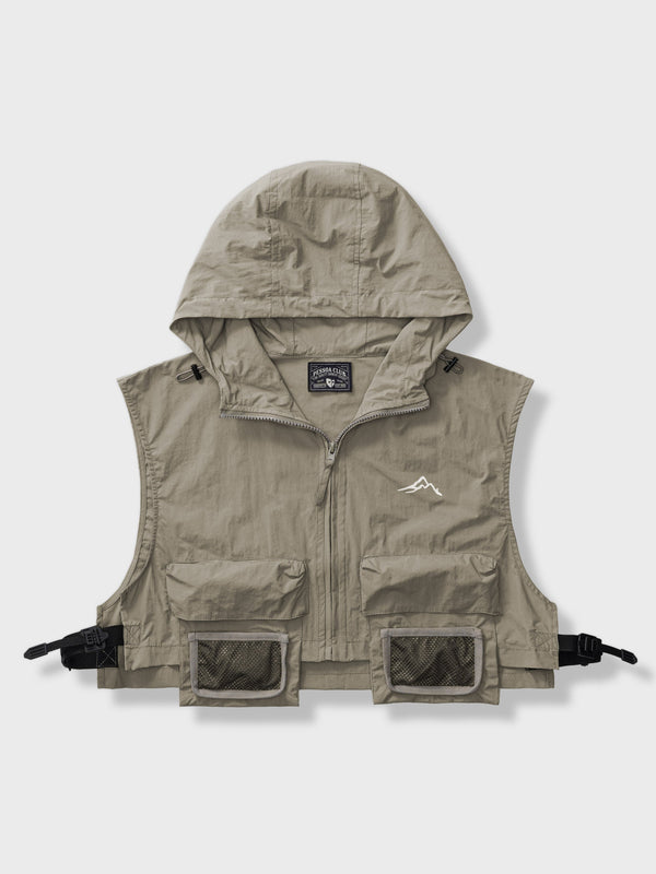 Hooded vest with drawstring