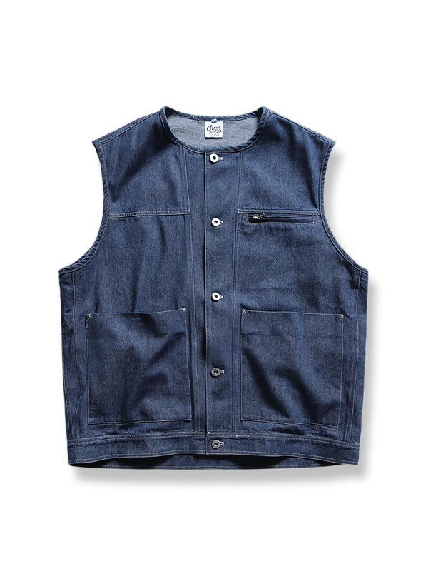 Denim multi-function pocket vest