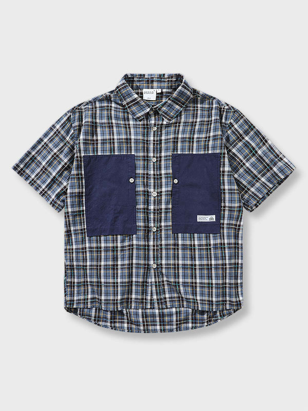 Checkered collar pocket short sleeve shirt