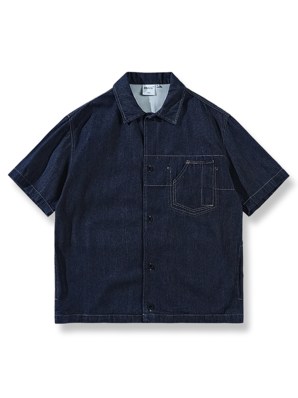 Washed denim short sleeve shirt