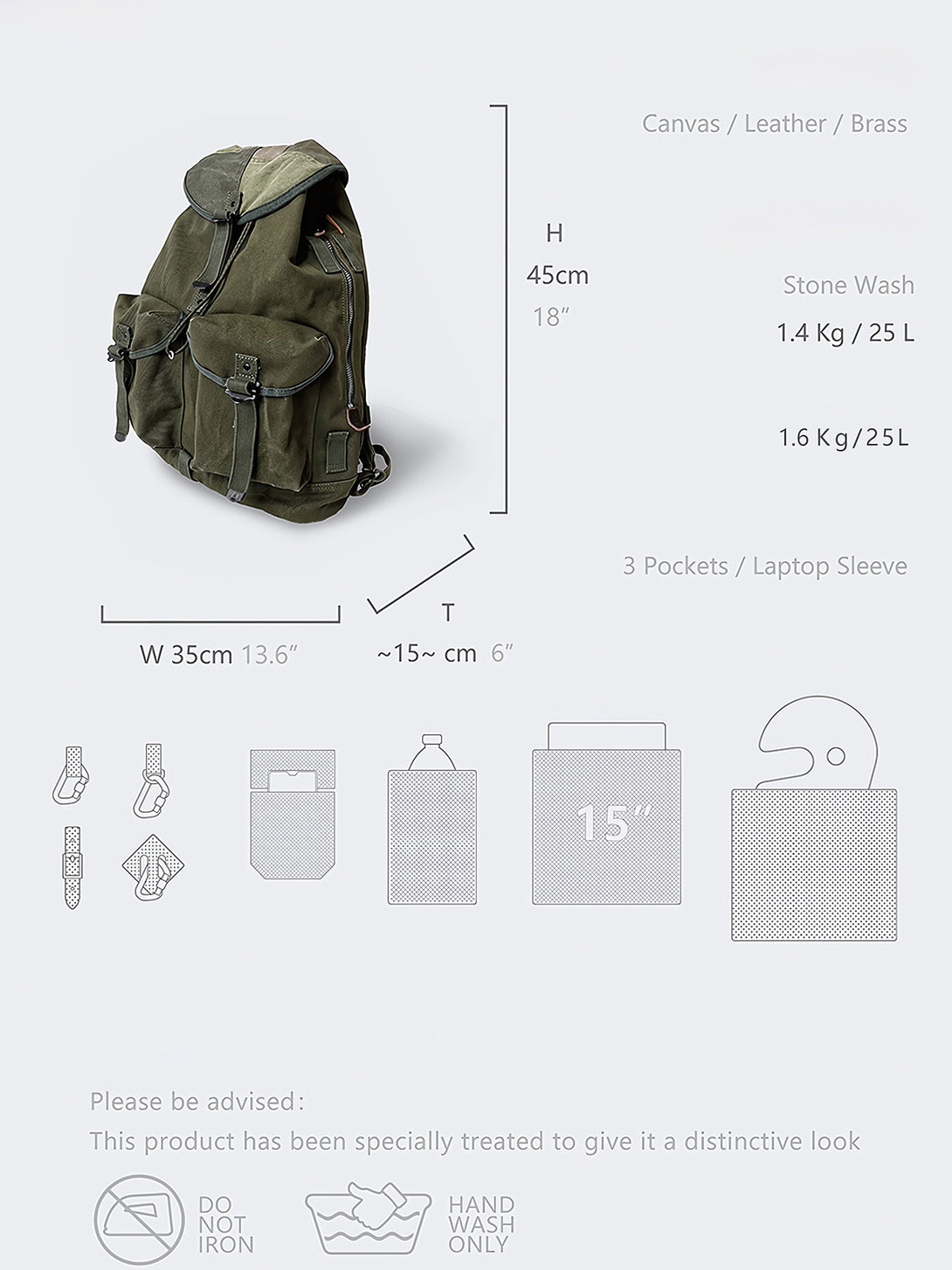 レトロなピンカラーキャンバスとレザーを組み合わせた登山リュックの全体図
