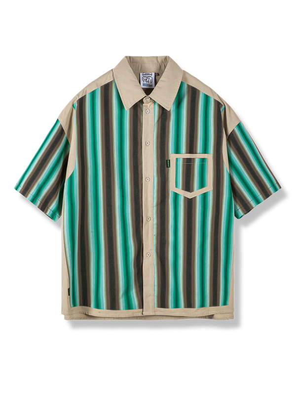 Brown Green Striped Shirt