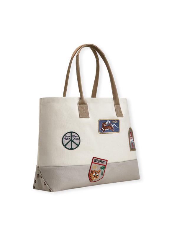 Vintage embroidered emblem tote bag