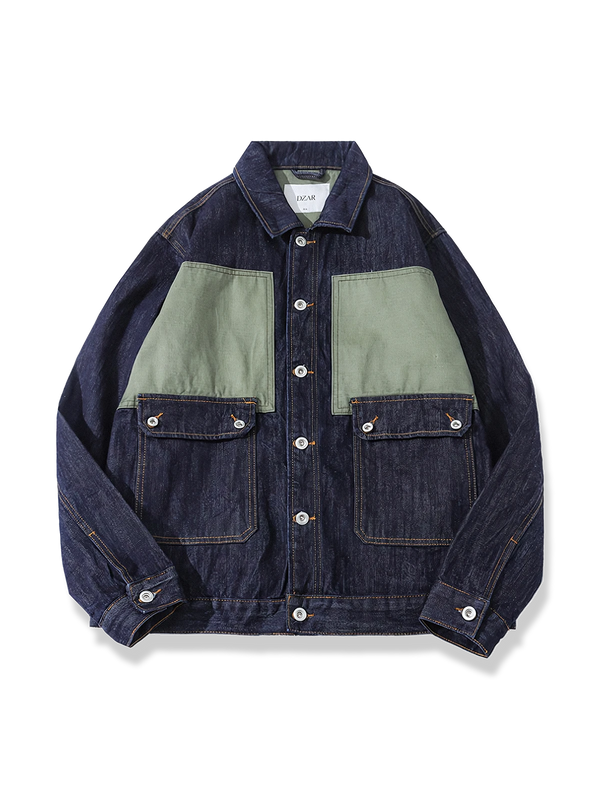 Patchwork denim jacket with pockets