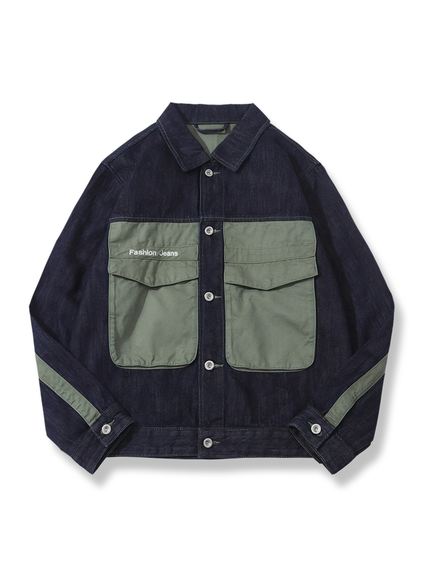 PARDON | Washed color-blocked pocket denim raglan jacket