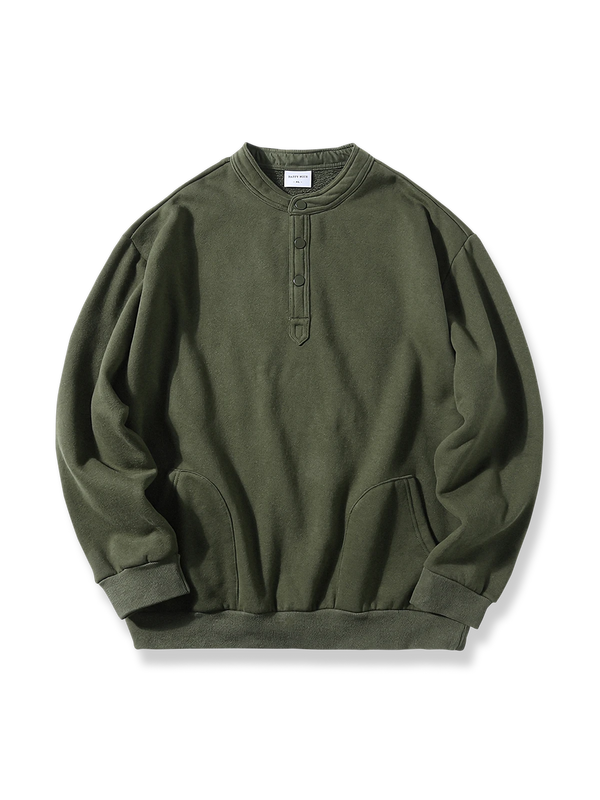 PESSOA | Henley neck fleece pullover hoodie