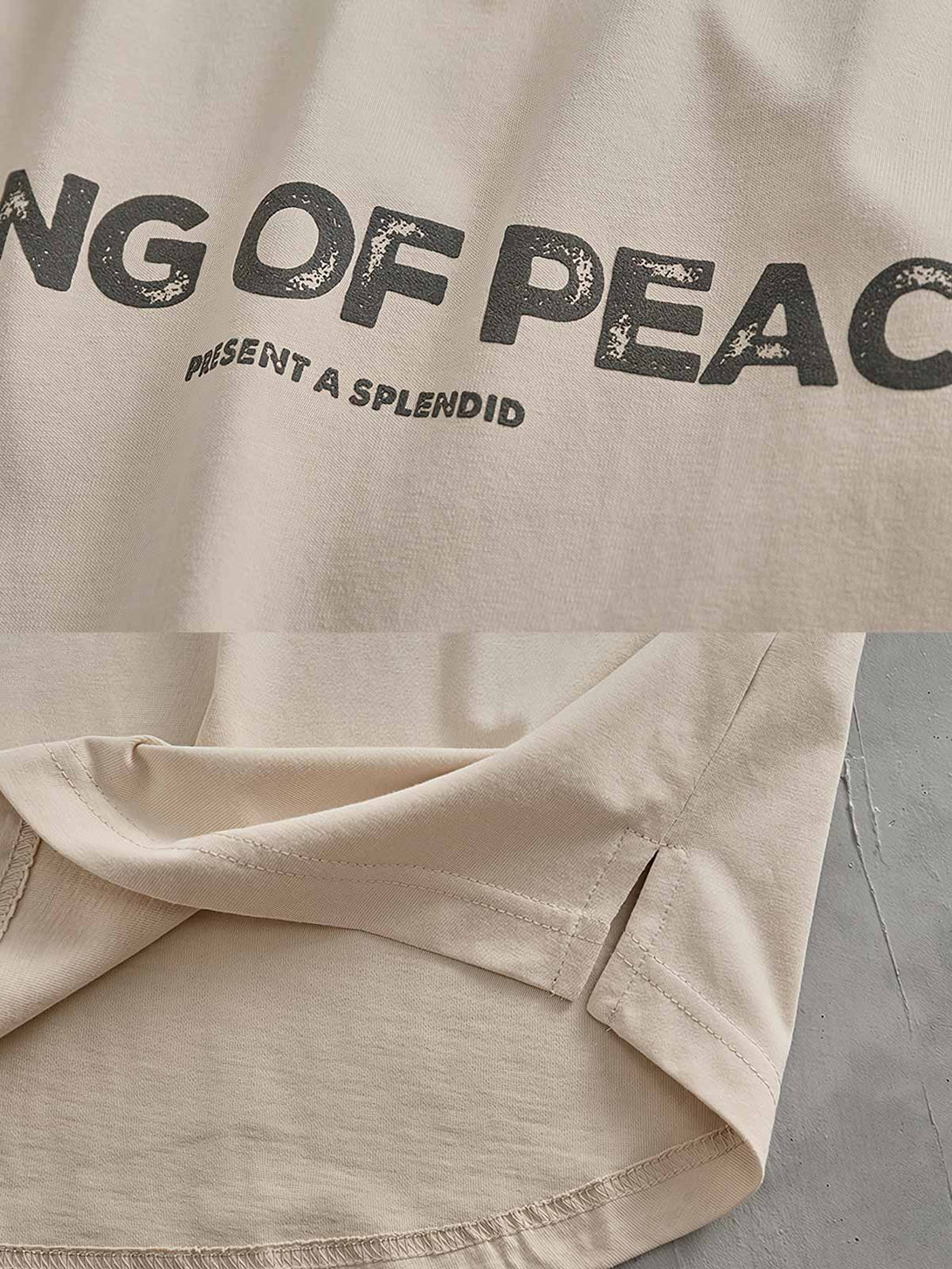  Tシャツのラグランスリーブとカーブヘムの詳細