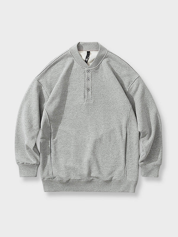 Half-button round neck cotton sweatshirt