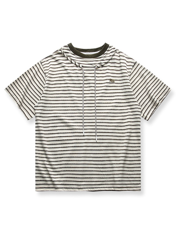 Striped drawstring short sleeve T-shirt