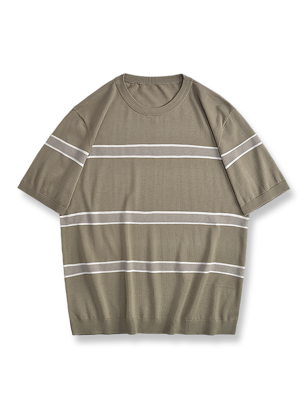 Striped knit mulberry silk blend short-sleeved T-shirt