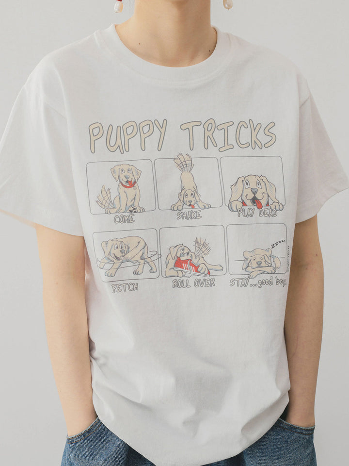 PESSOA CLUBの犬柄プリント コットンTシャツの漫画犬ディテール