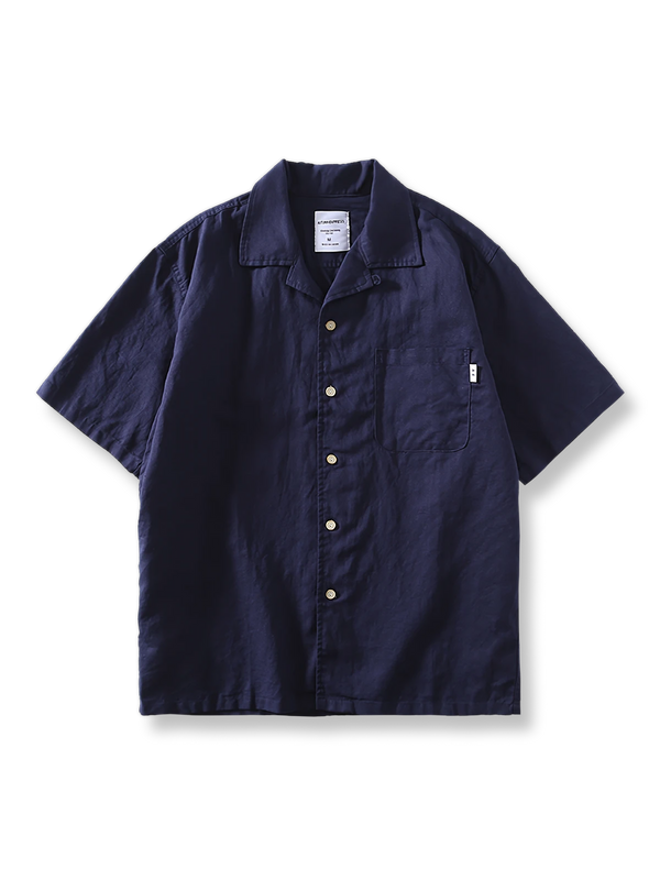 Cuban collar linen short sleeve shirt