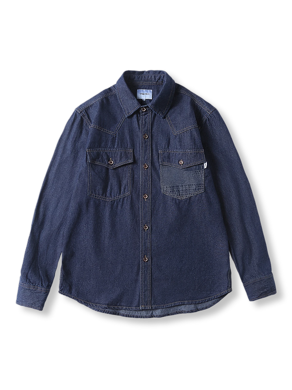 Denim shirt with flap pockets