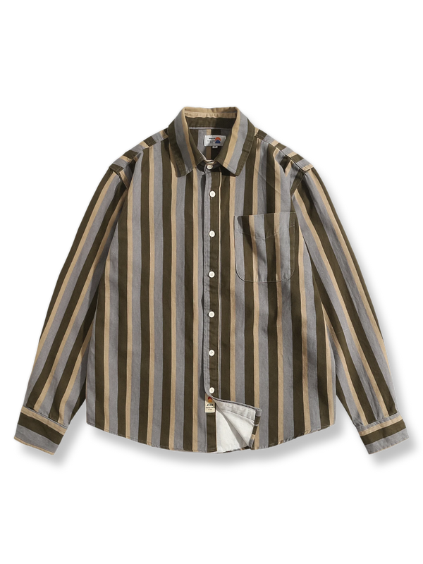 Retro color scheme striped cotton long sleeve shirt