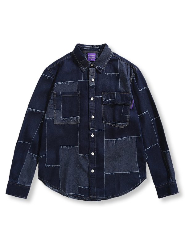 Tattered patchwork denim shirt