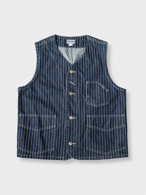 Striped denim work vest