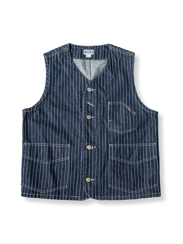 Striped denim work vest