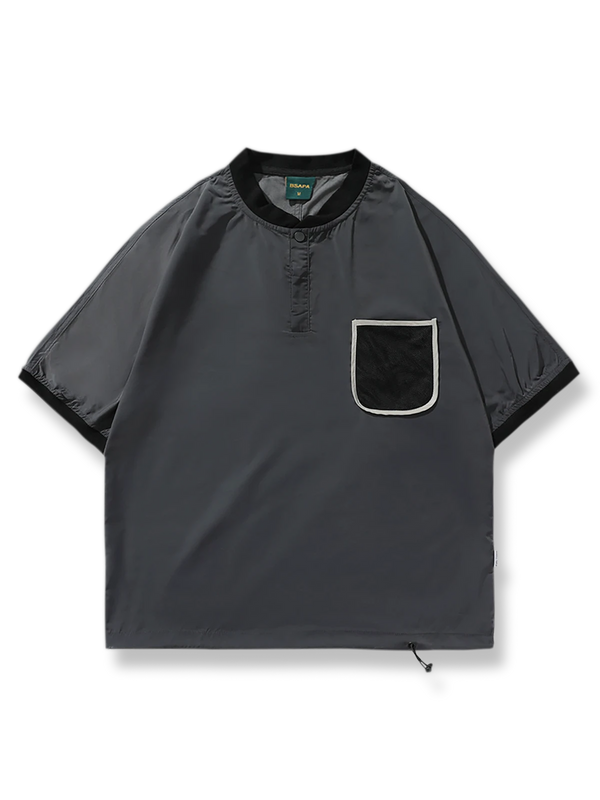 Baseball collar short sleeve T-shirt with pocket