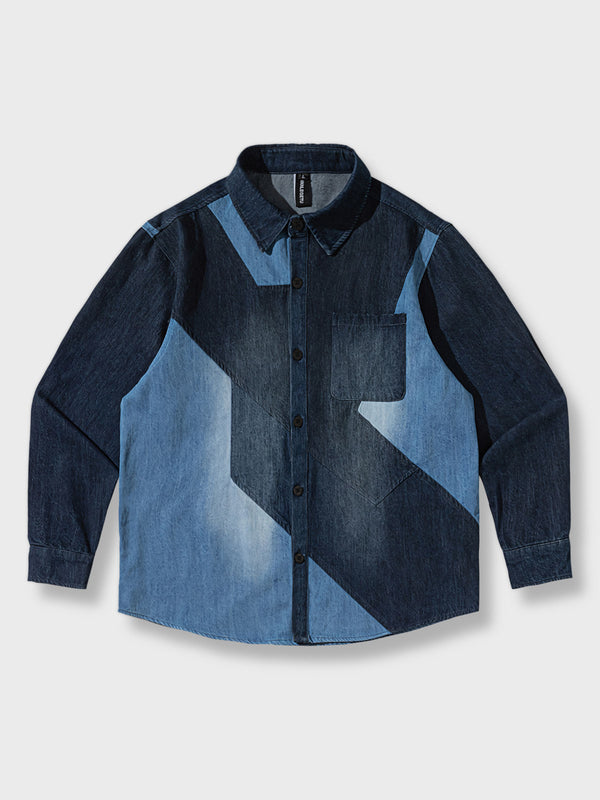 Patchwork denim long sleeve shirt