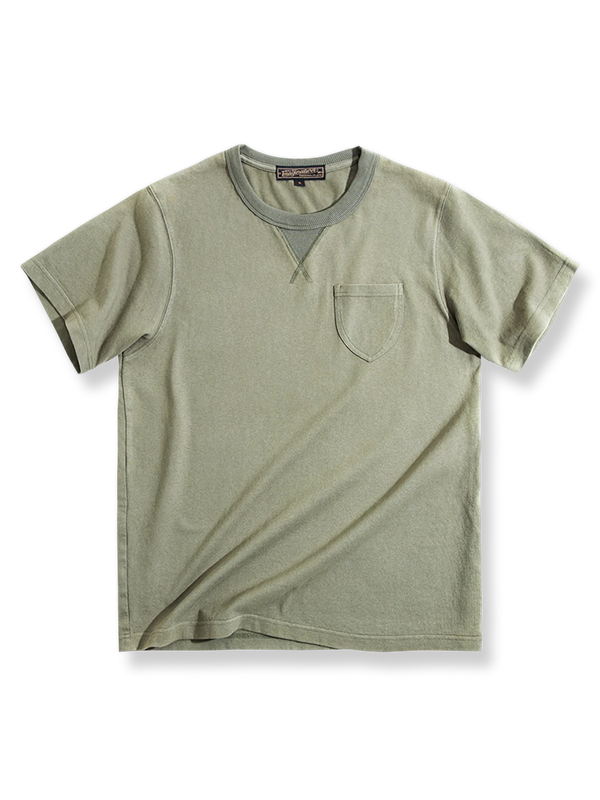 Vintage military green V-neck pocket T-shirt