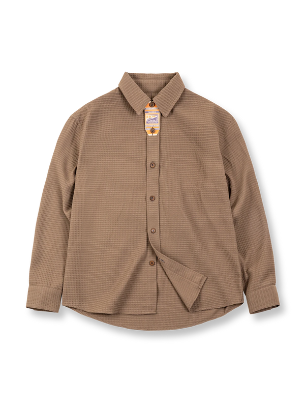 Plain 2-color waffle long-sleeve shirt