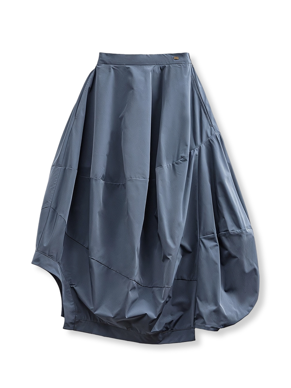 Deep Mist Blue Balloon Lantern Long Skirt