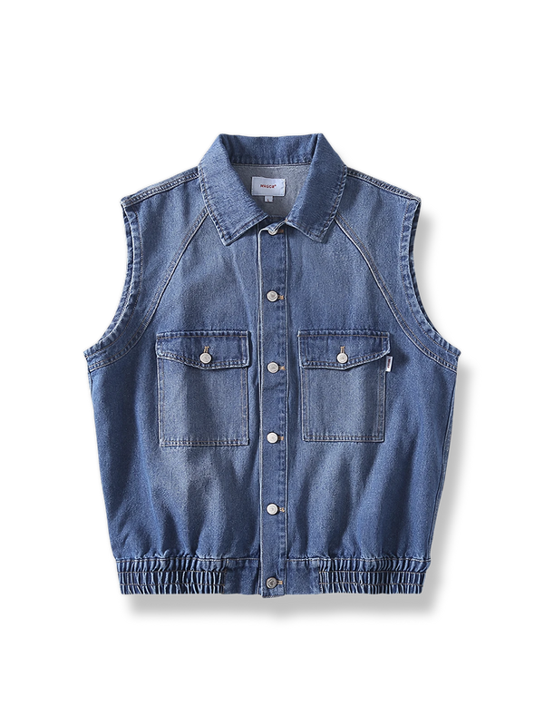 Aged wash denim vest