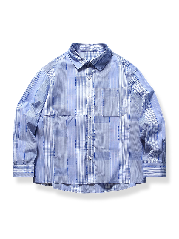 Patchwork Checkered Long Sleeve Shirt