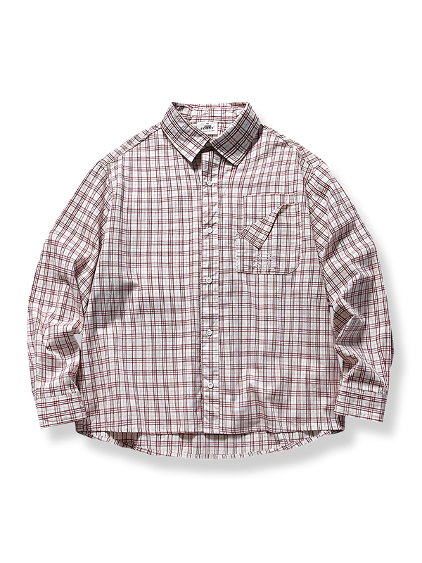 PARDON | Mixed color check long sleeve shirt