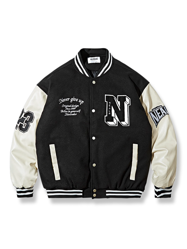 PARDON | English letter print padded baseball jacket