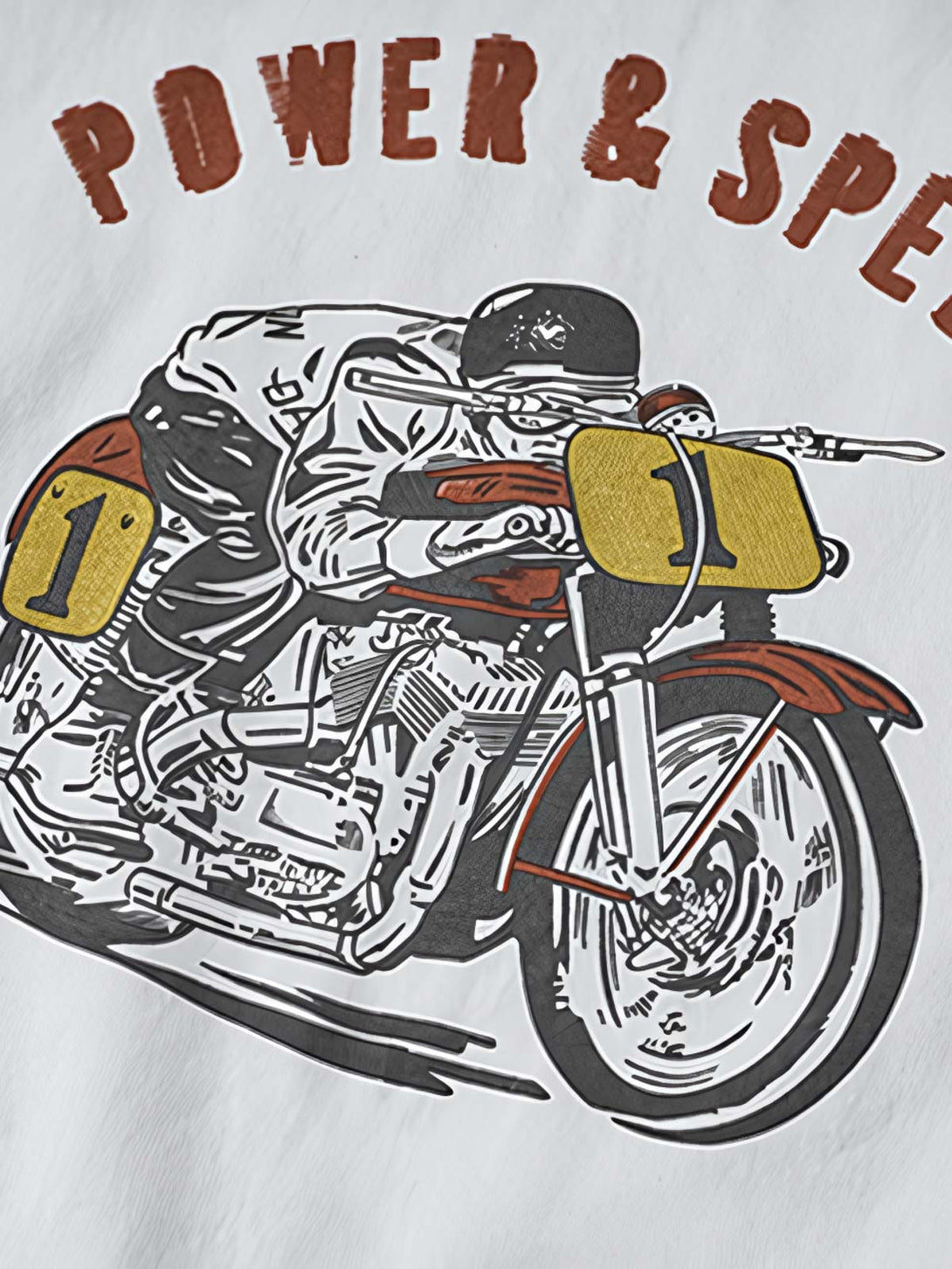 Tシャツ前のハーレーバイク手描き風グラフィックの詳細