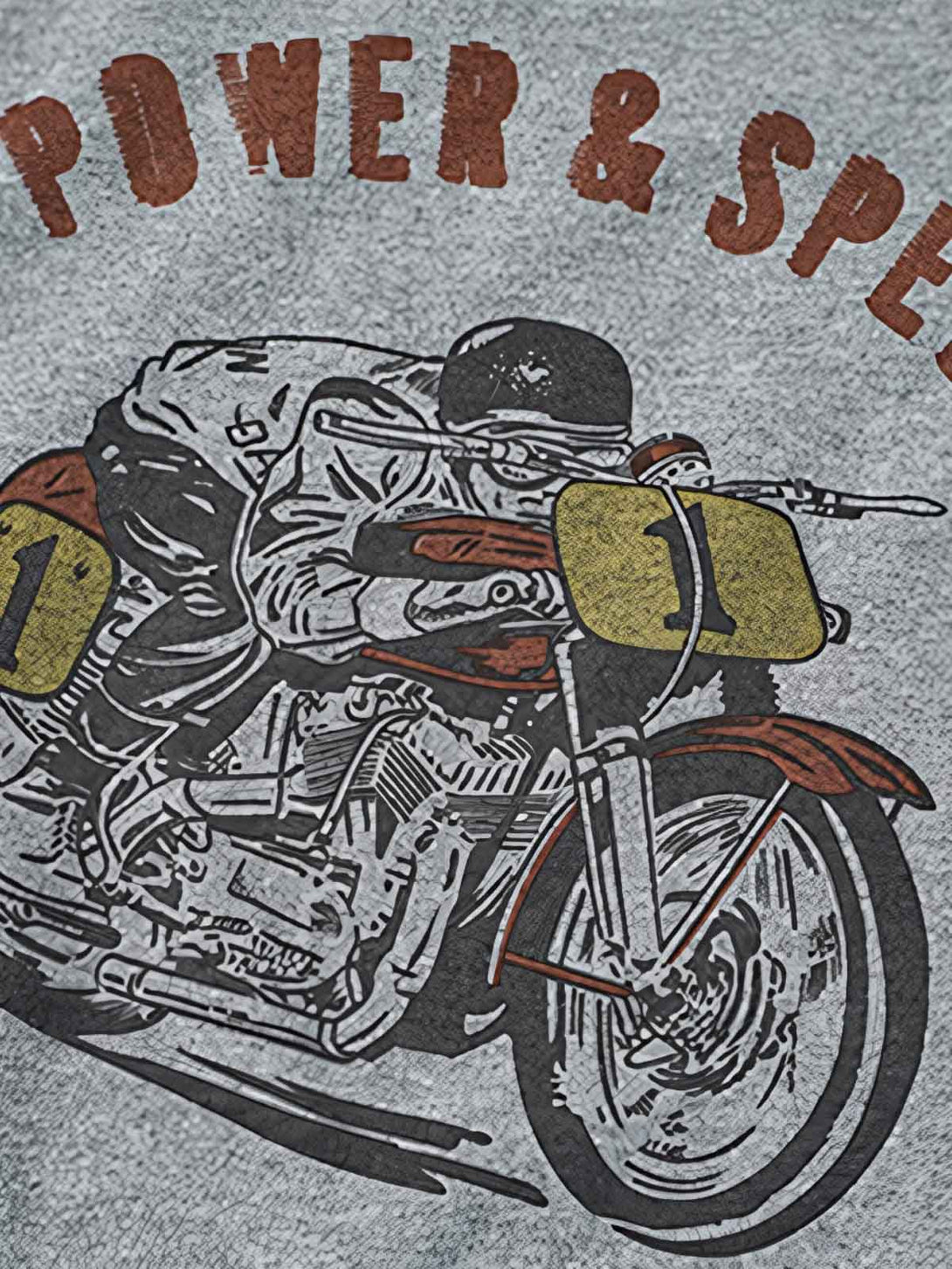 Tシャツ前のハーレーバイク手描き風グラフィックの詳細